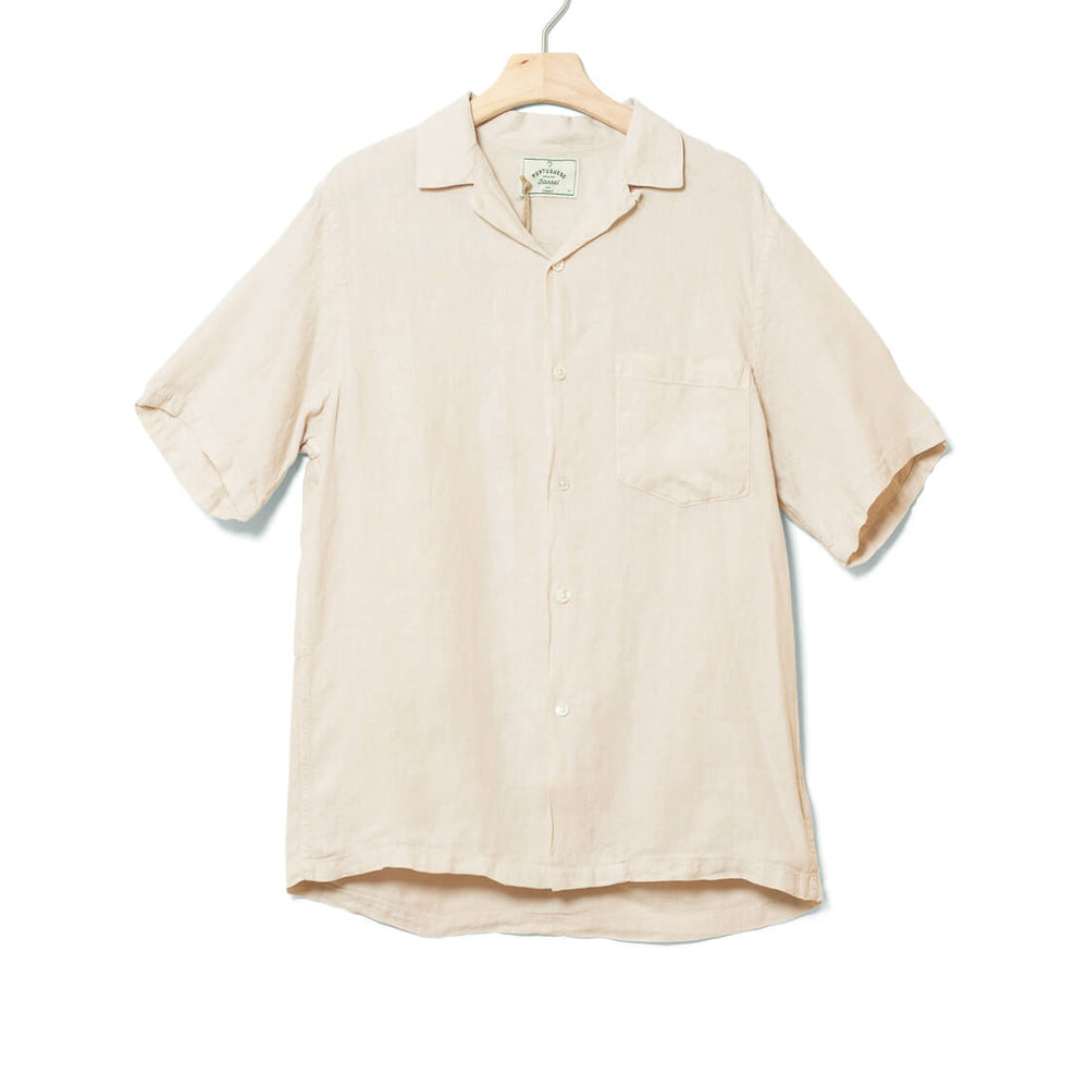 Portuguese Flannel Shirt SS Linen Camp Collar beige raw