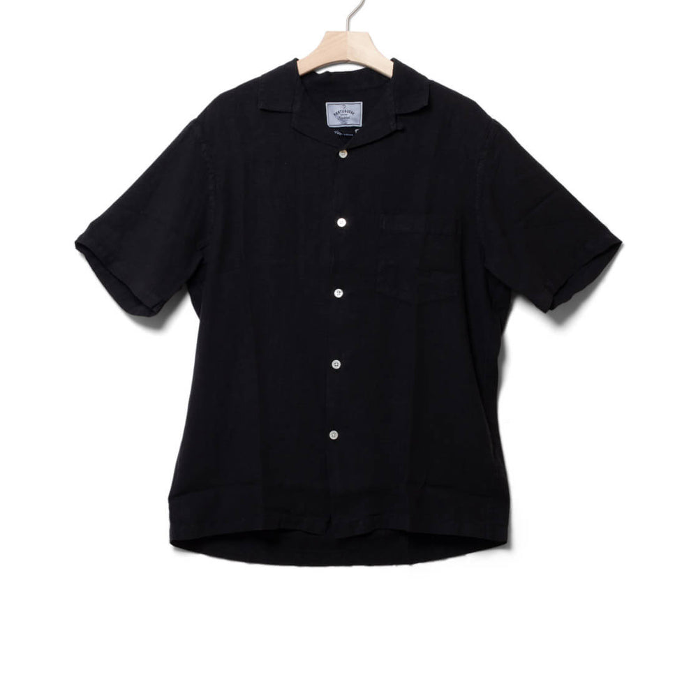 Portuguese Flannel Shirt SS Linen Camp Collar black