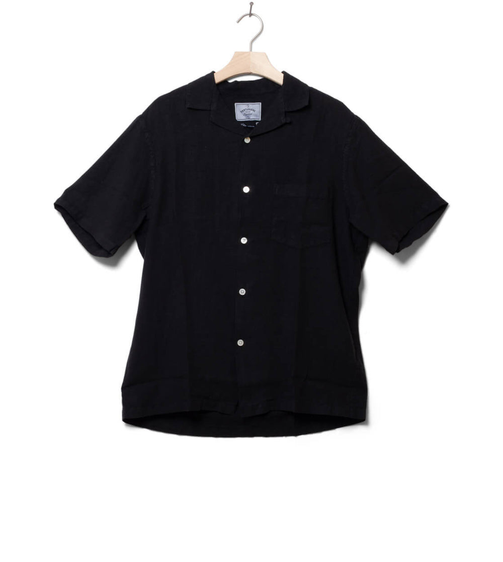 Portuguese Flannel Shirt SS Linen Camp Collar black