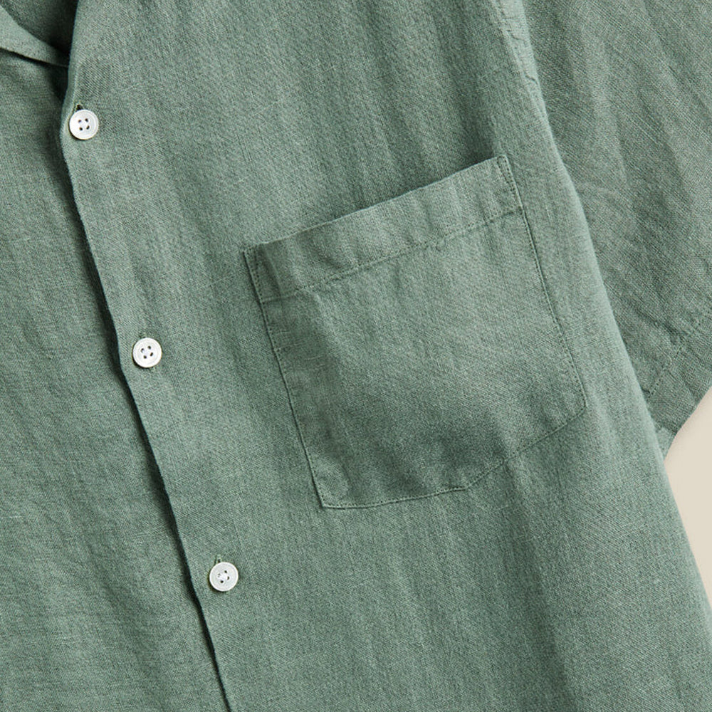 Portuguese Flannel Shirt SS Linen Camp Collar green dry