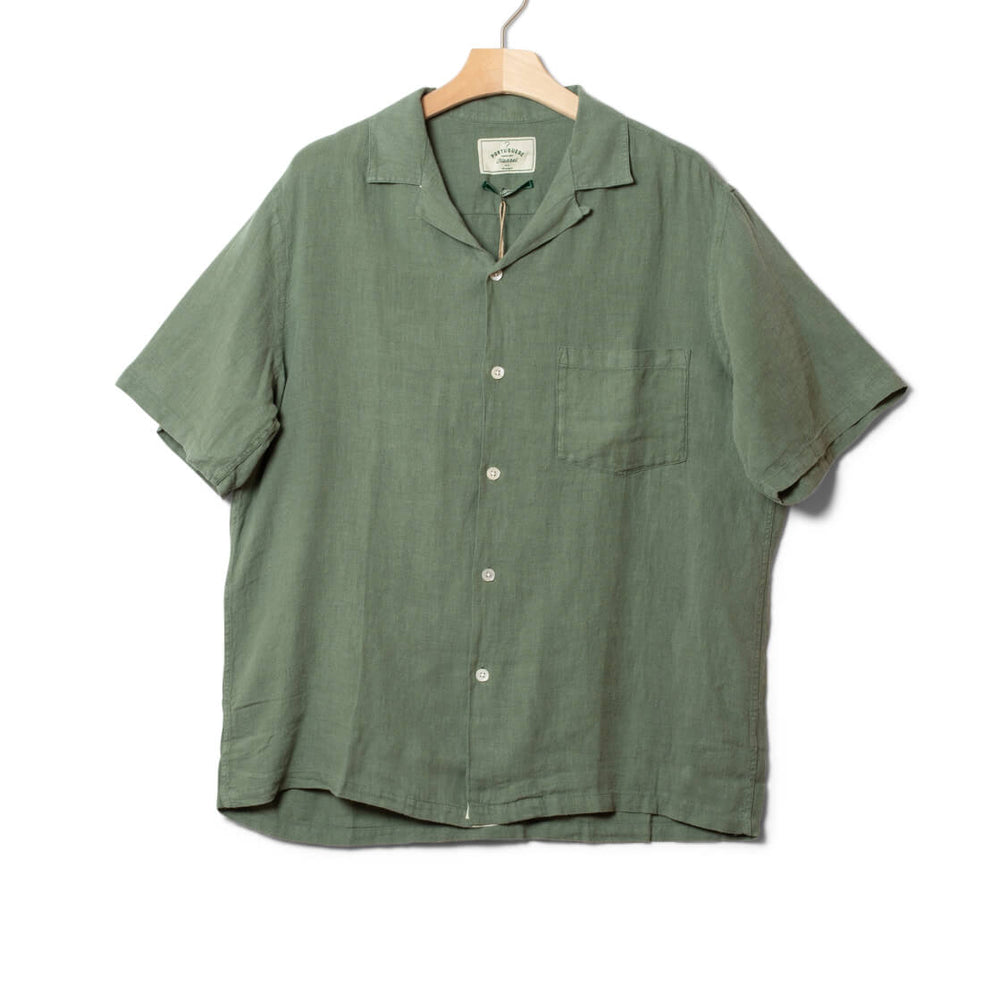 Portuguese Flannel Shirt SS Linen Camp Collar green dry