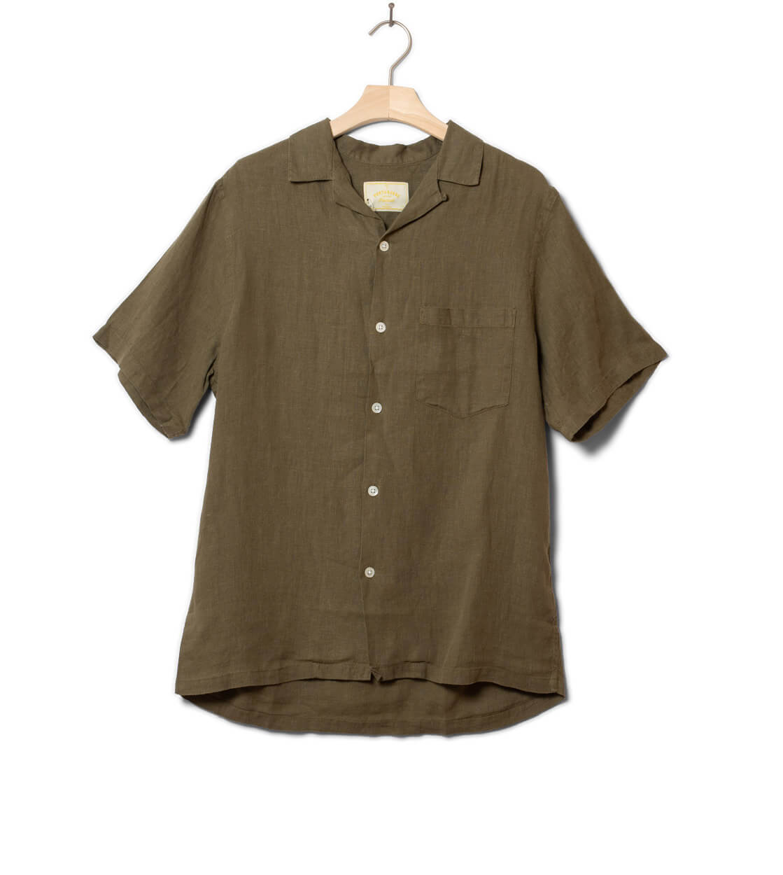 Portuguese Flannel Shirt SS Linen Camp Collar green olive