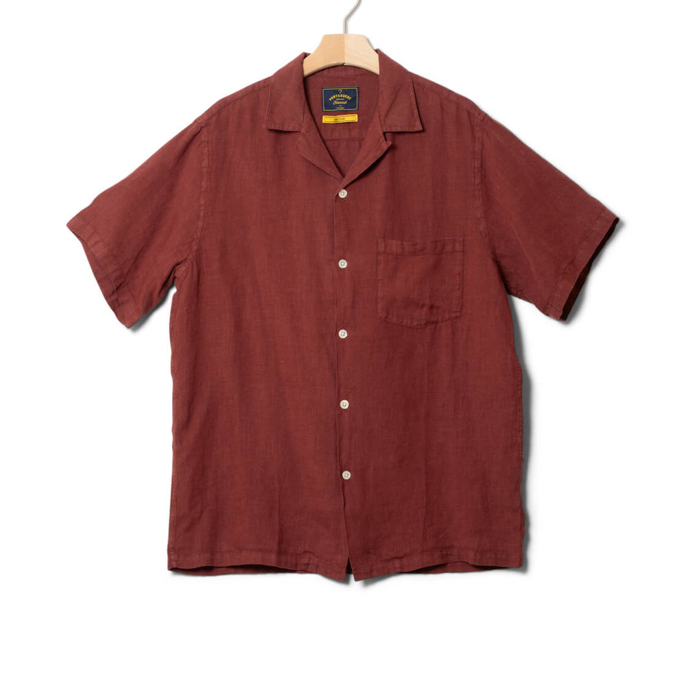 Portuguese Flannel Shirt SS Linen Camp Collar red bordeaux