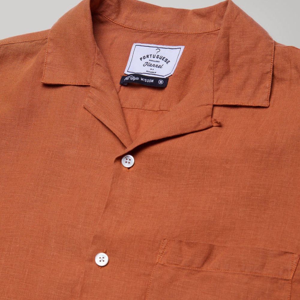 Portuguese Flannel Shirt SS Linen Camp Collar red terracota