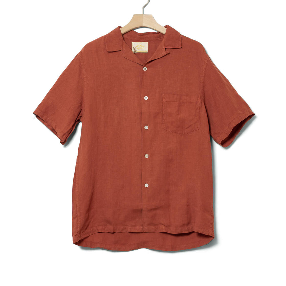 Portuguese Flannel Shirt SS Linen Camp Collar red terracota