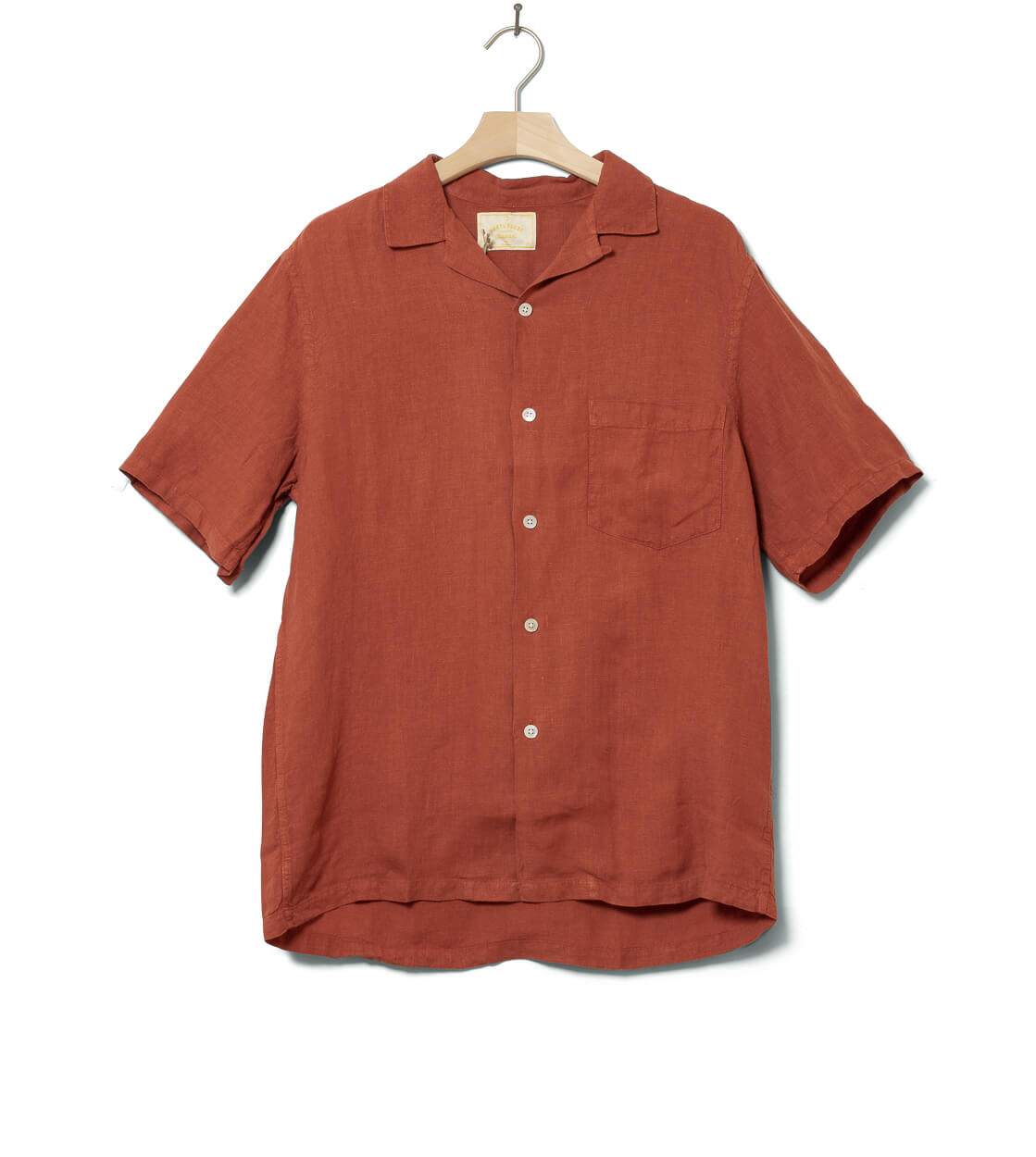 Portuguese Flannel Shirt SS Linen Camp Collar red terracota