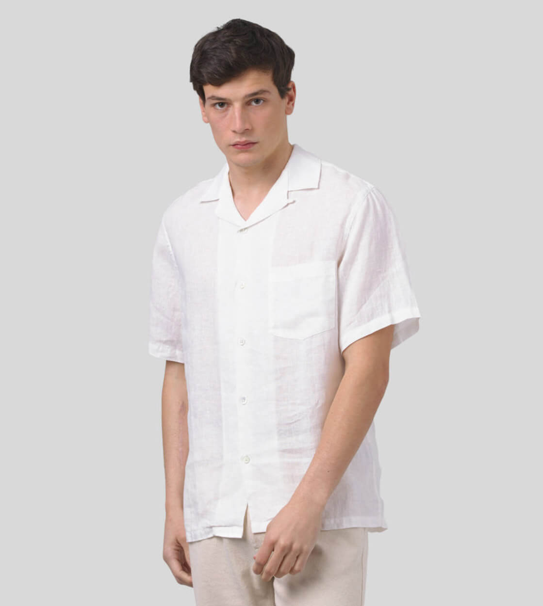 Portuguese Flannel Shirt SS Linen Camp Collar white