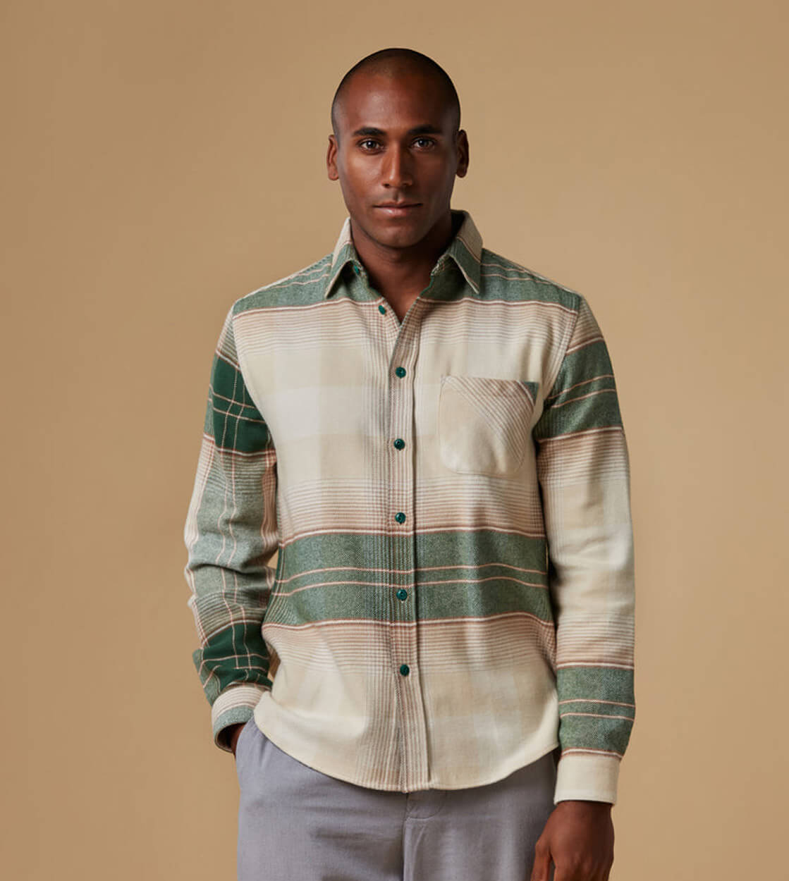 Portuguese Flannel Shirt Sqoia beige/green