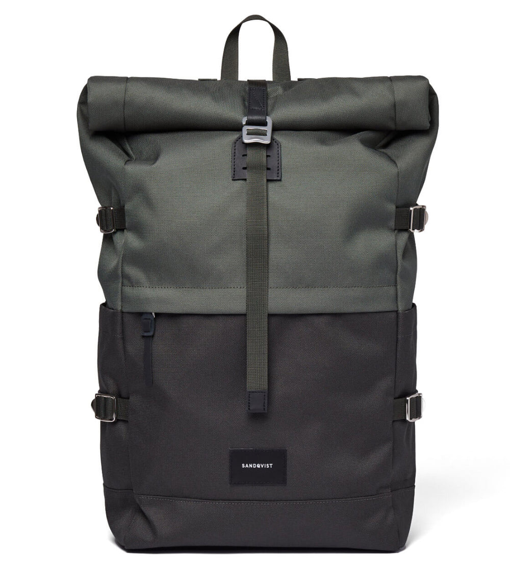 Sandqvist Backpack Bernt green multi with black leather