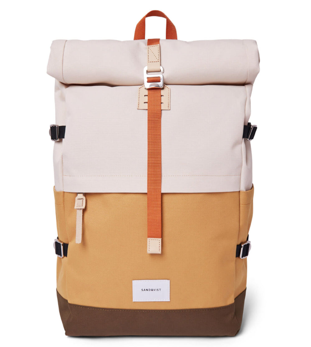 Sandqvist Backpack Bernt multi yellow/sand/olive/natural leather