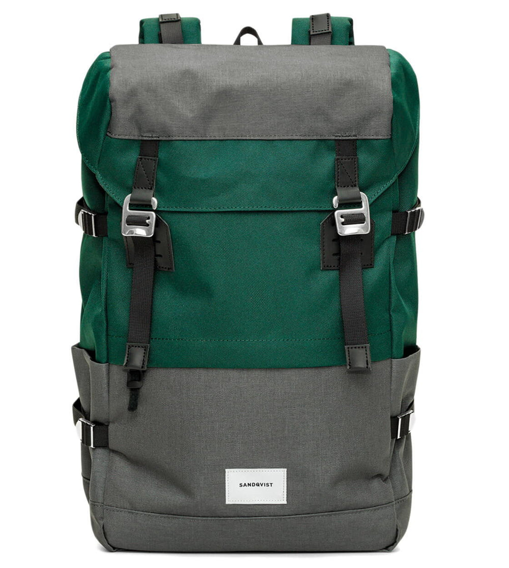 Sandqvist Backpack Harald green deep multi/dark grey