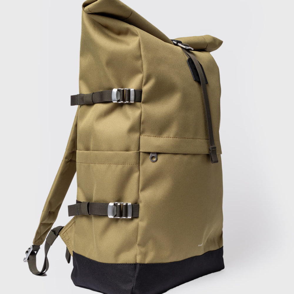 Sandqvist Backpack Rolltop L Icon beige olive drab with black leather
