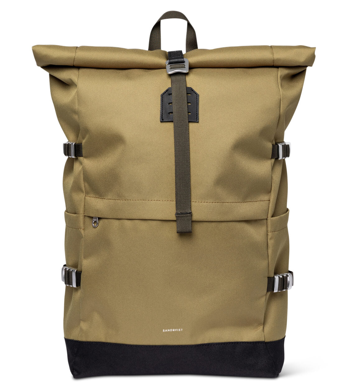 Sandqvist Backpack Rolltop L Icon beige olive drab with black leather