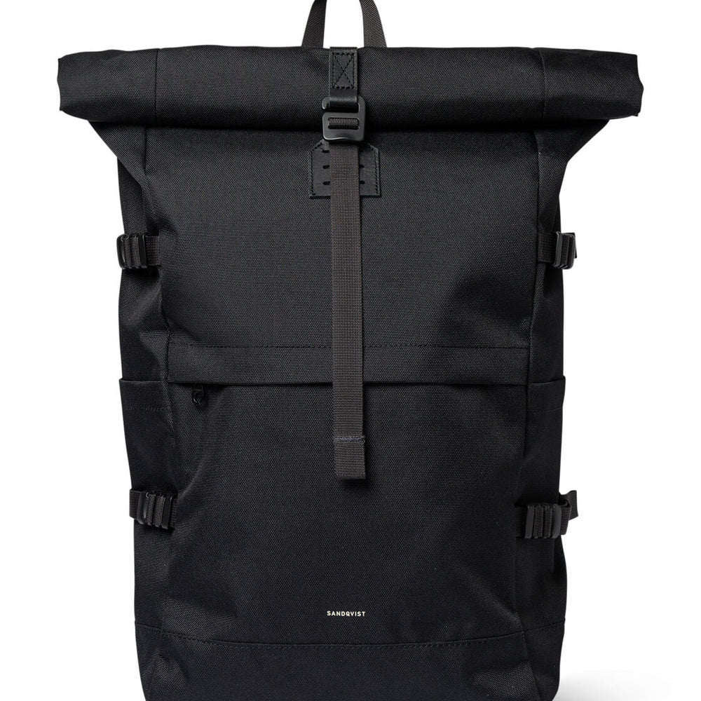 Sandqvist Backpack Rolltop L Icon black/black with black leather