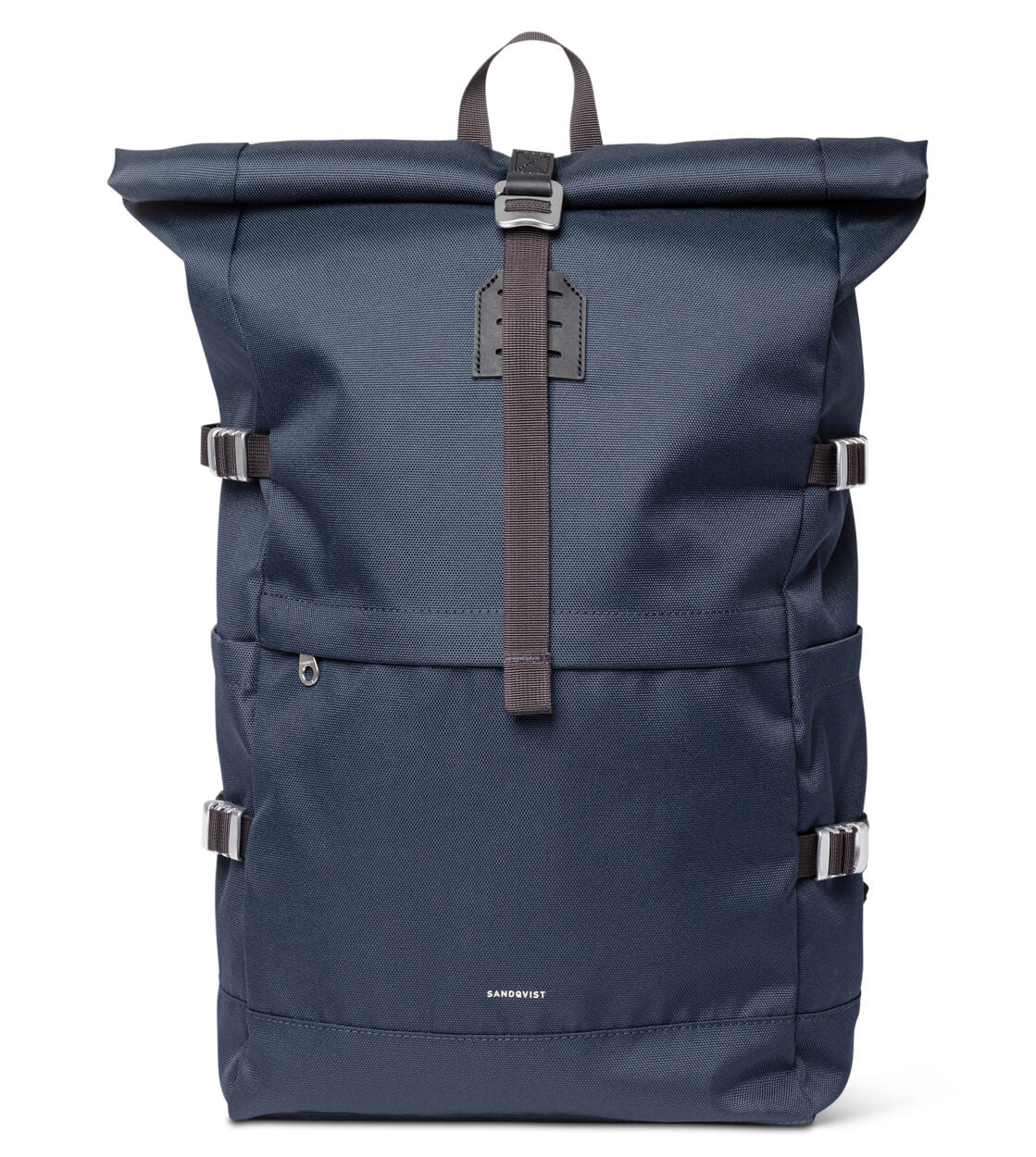 Sandqvist Backpack Rolltop L Icon blue navy with black leather
