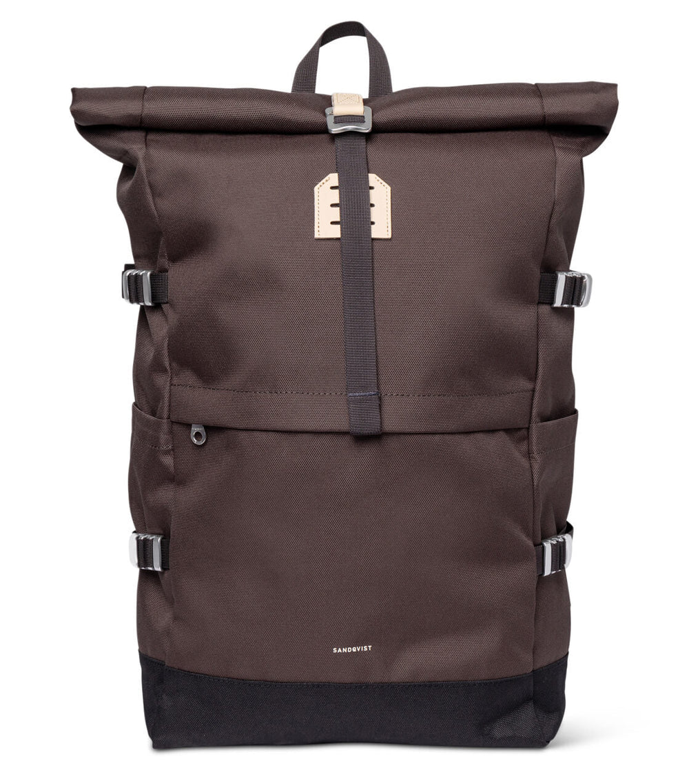Sandqvist Backpack Rolltop L Icon brown with natural leather