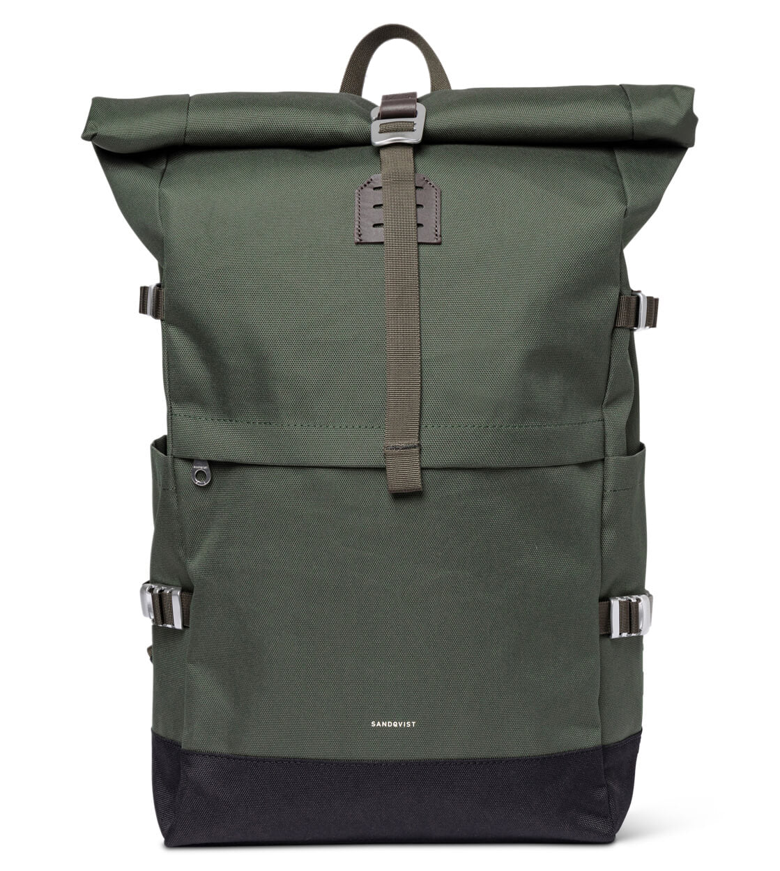 Sandqvist Backpack Rolltop L Icon green dawn with dark brown leather