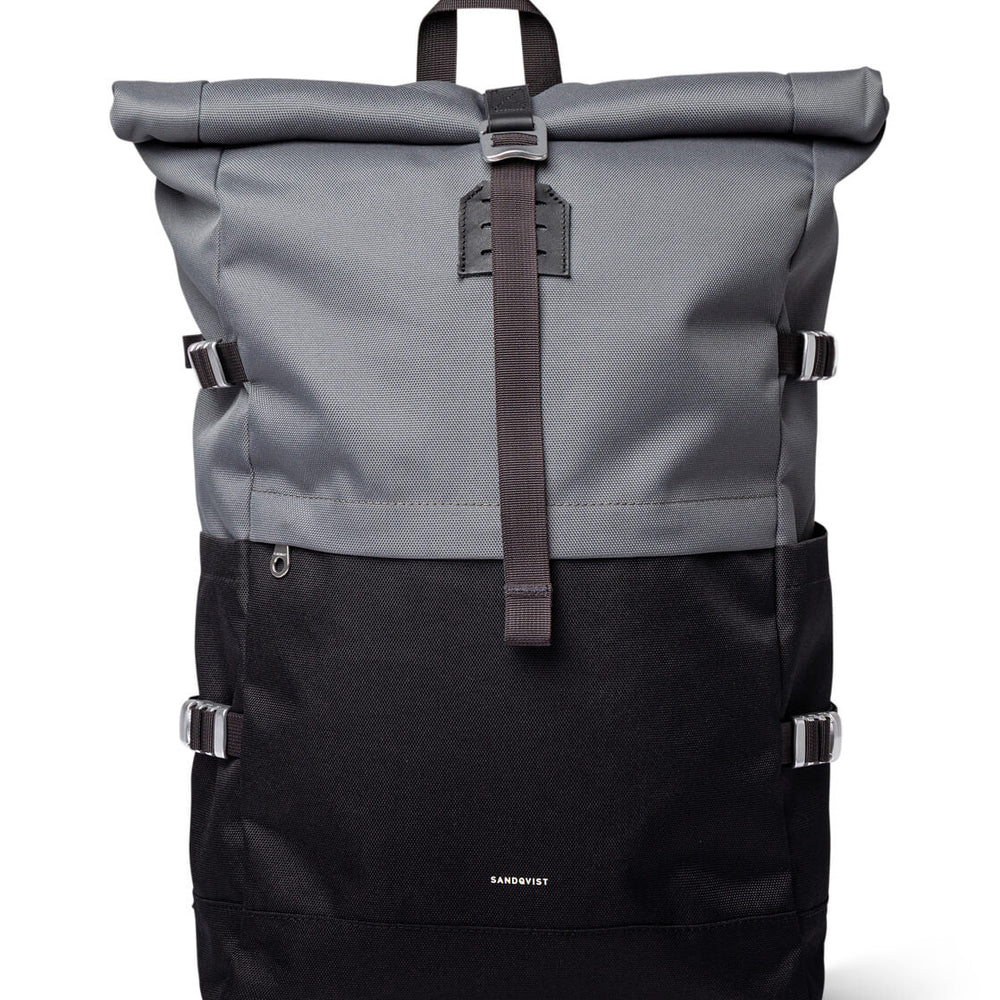 Sandqvist Backpack Rolltop L Icon grey multi dark with black leather