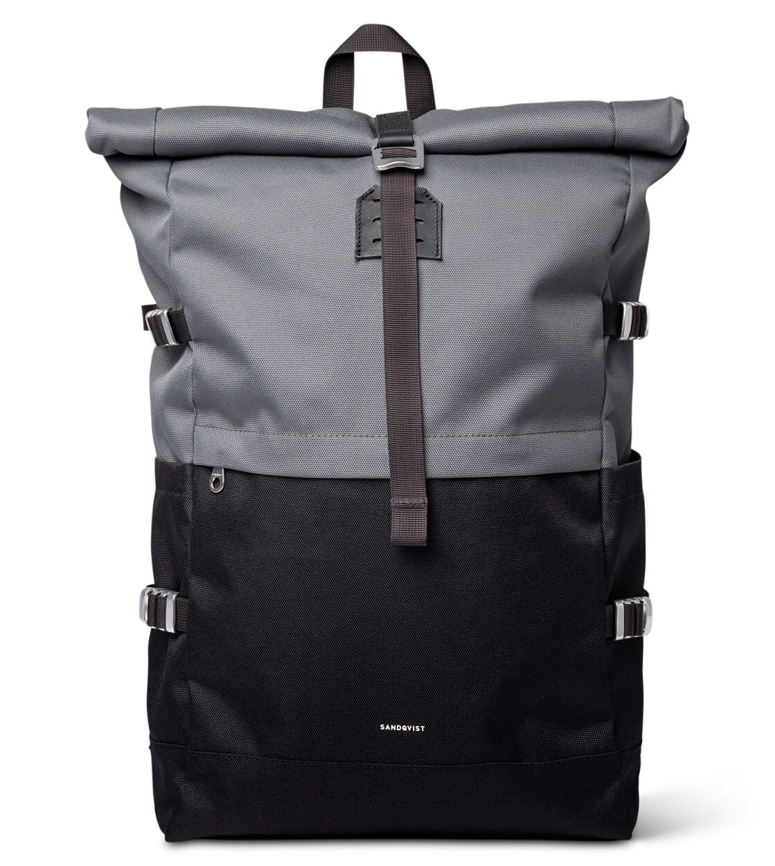 Sandqvist Backpack Rolltop L Icon grey multi dark with black leather