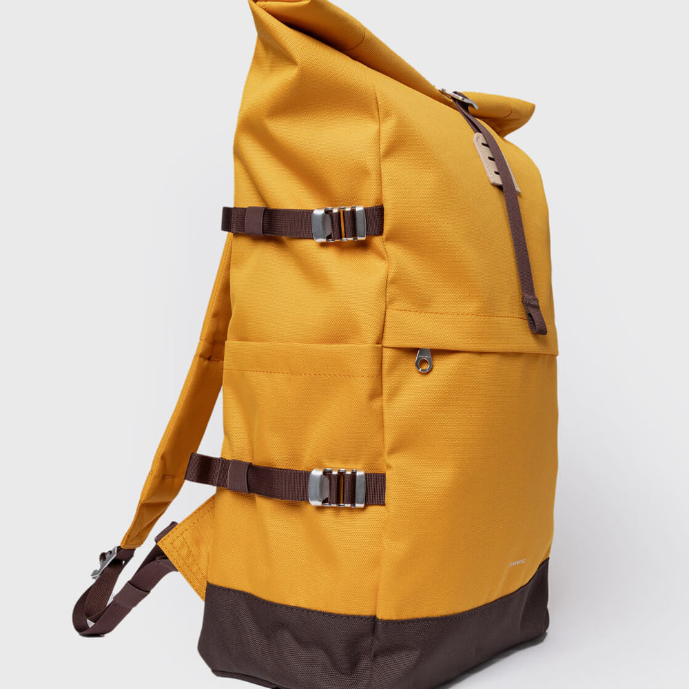 Sandqvist Backpack Rolltop L Icon yellow golden with natural leather