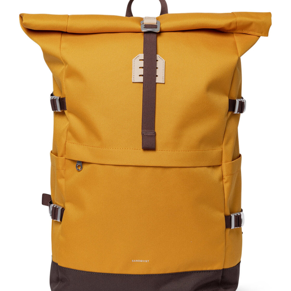 Sandqvist Backpack Rolltop L Icon yellow golden with natural leather