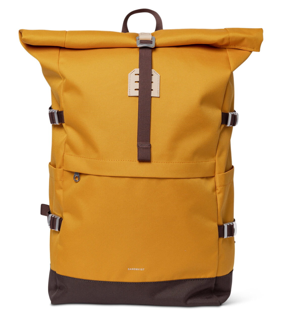 Sandqvist Backpack Rolltop L Icon yellow golden with natural leather