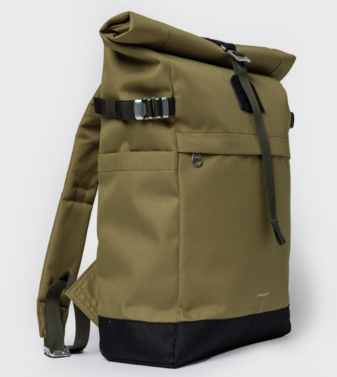 Sandqvist Backpack Rolltop M Icon beige olive drab with black leather