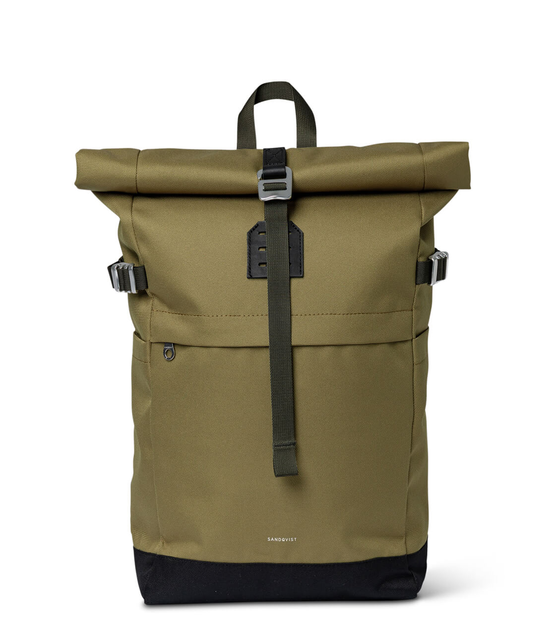 Sandqvist Backpack Rolltop M Icon beige olive drab with black leather