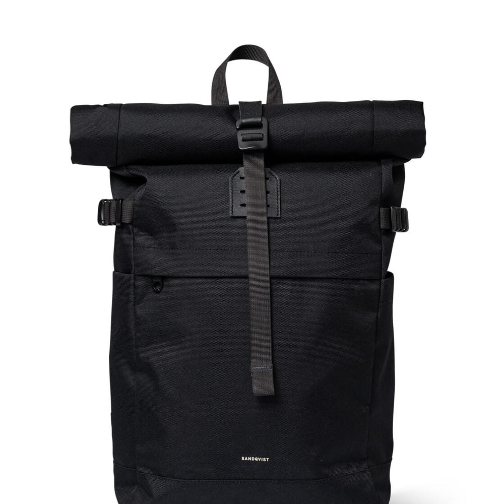 Sandqvist Backpack Rolltop M Icon black/black with black leather