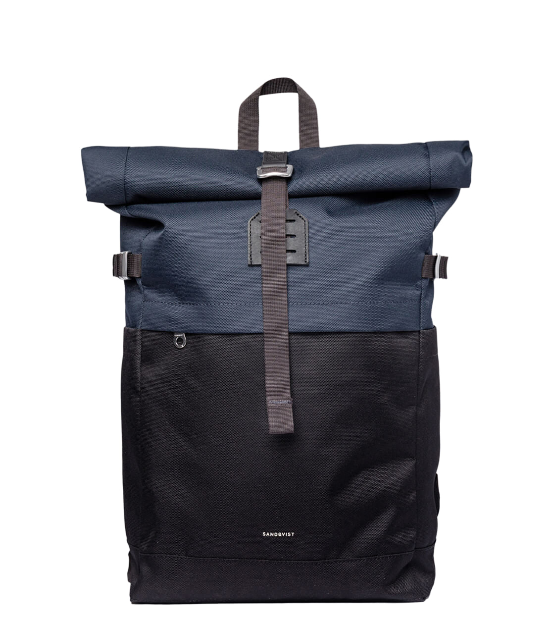 Sandqvist Backpack Rolltop M Icon blue multi black/navy with black leather