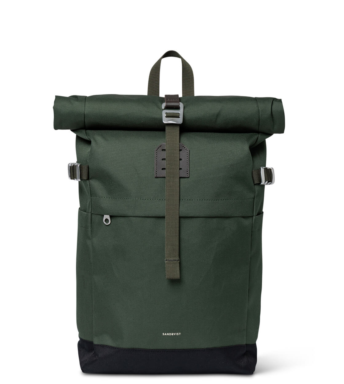 Sandqvist Backpack Rolltop M Icon green dawn with dark brown leather