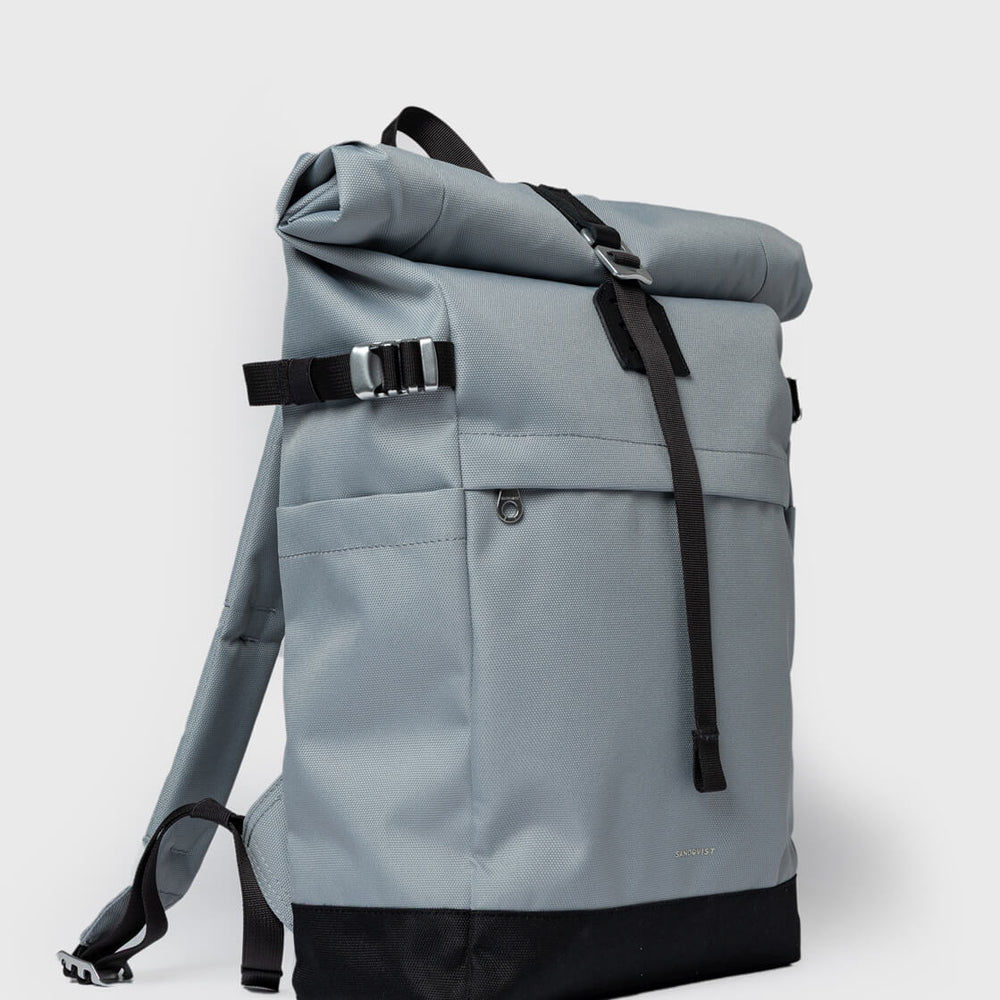 Sandqvist Backpack Rolltop M Icon grey ice blue with black leather