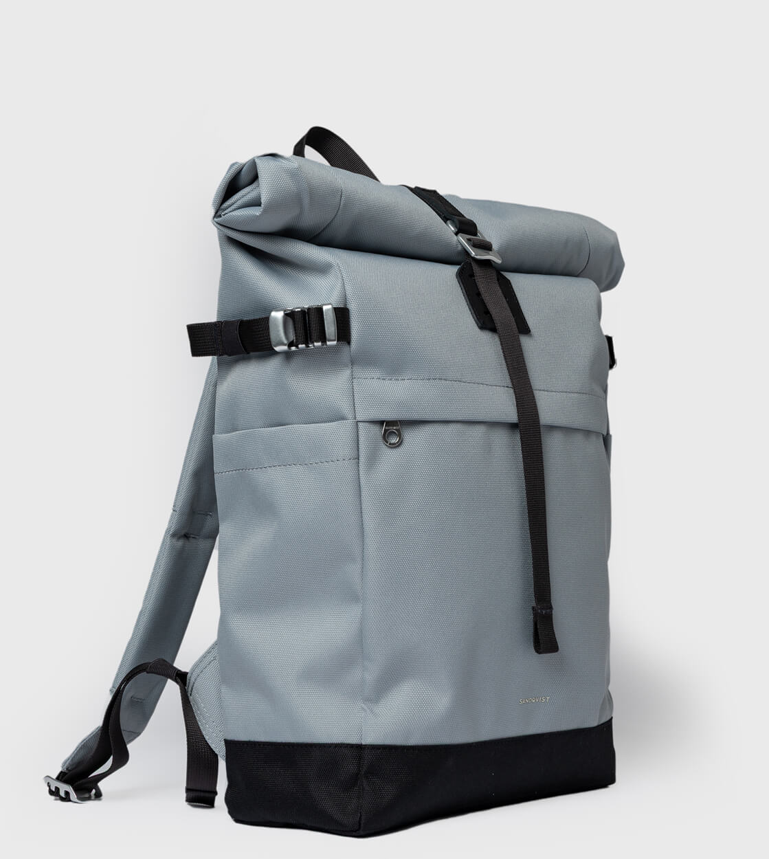Sandqvist Backpack Rolltop M Icon grey ice blue with black leather
