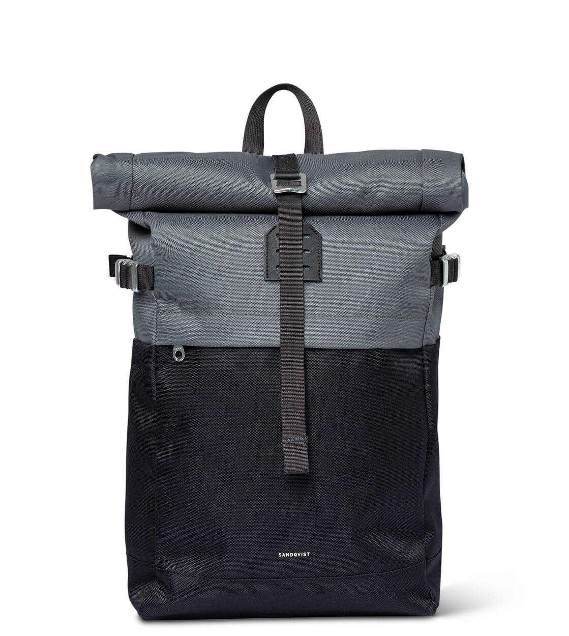 Sandqvist Backpack Rolltop M Icon grey multi dark with black leather