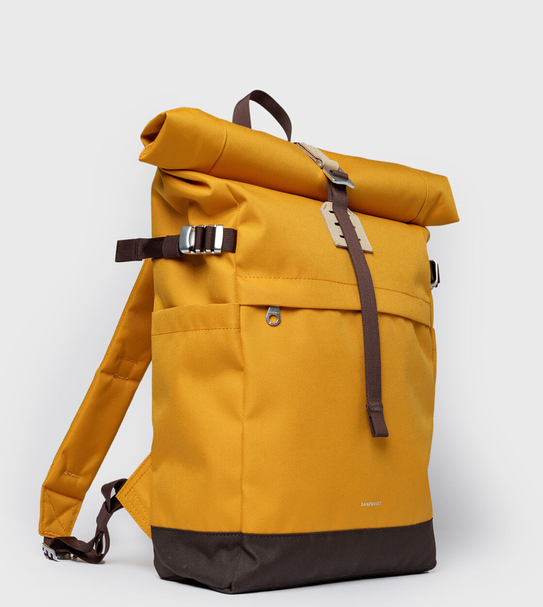 Sandqvist Backpack Rolltop M Icon yellow golden with natural leather