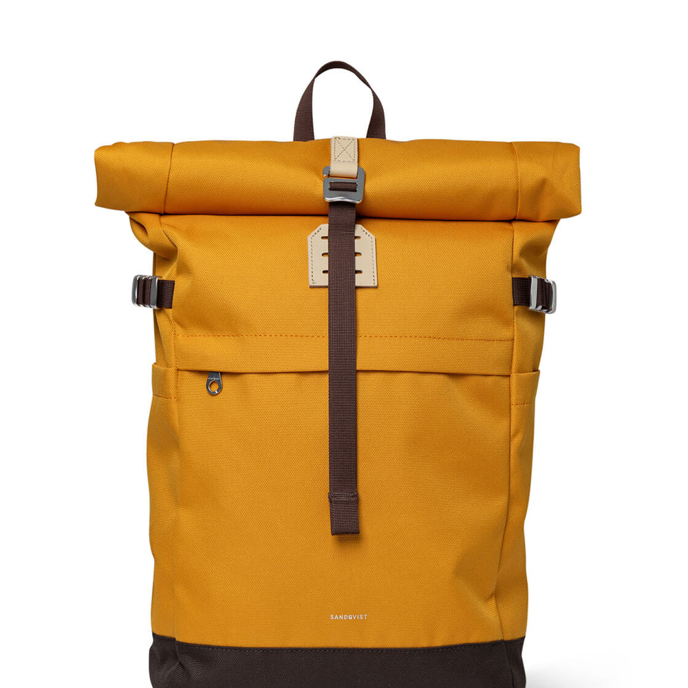 Sandqvist Backpack Rolltop M Icon yellow golden with natural leather