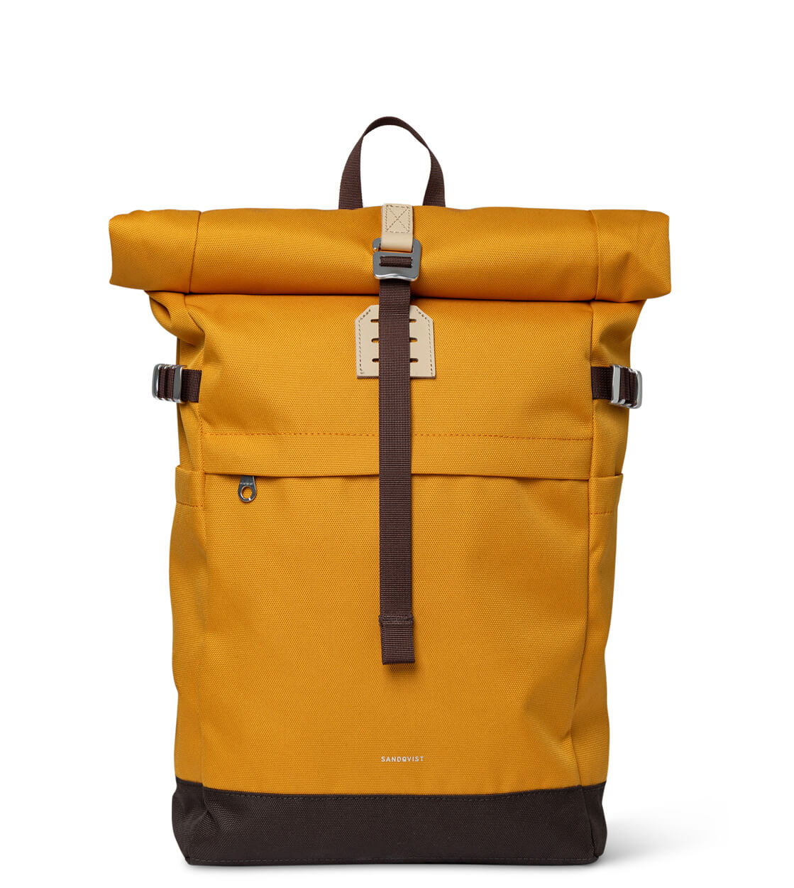 Sandqvist Backpack Rolltop M Icon yellow golden with natural leather