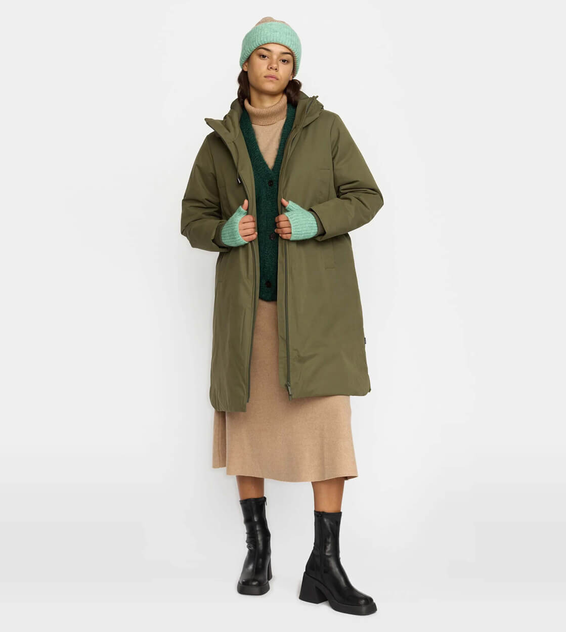 Selfhood W Parka 77340 Hooded green army