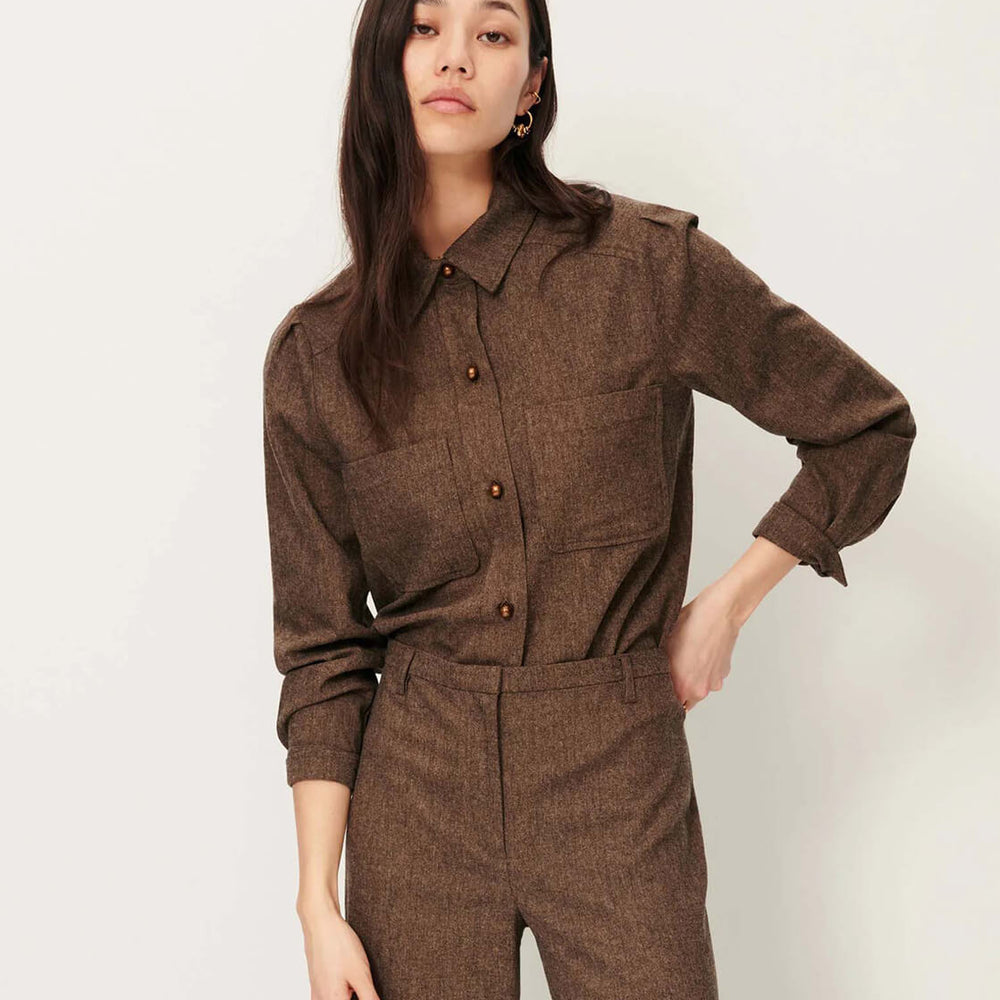 Sessun W Shirt Theowool brown warm stone