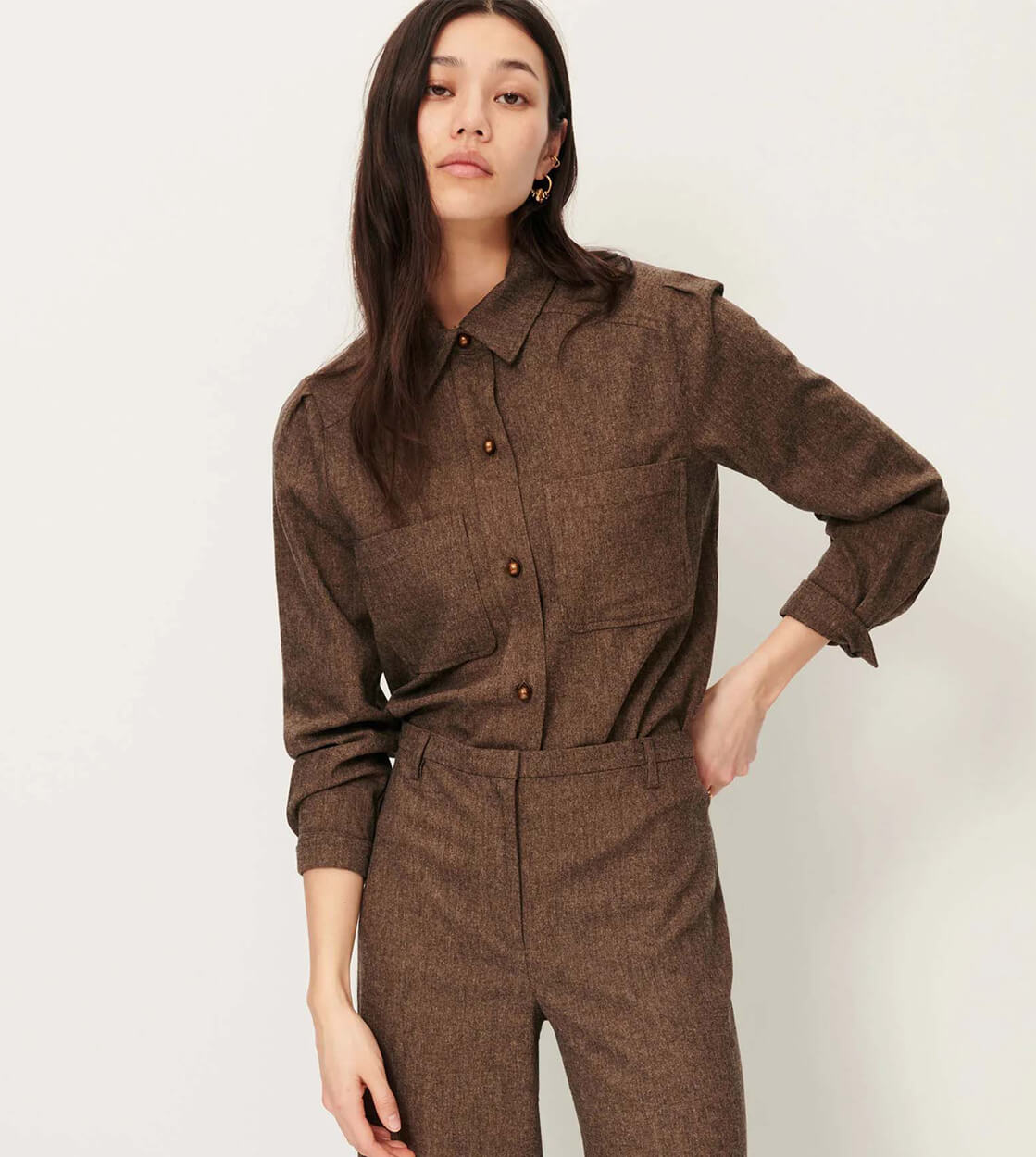 Sessun W Shirt Theowool brown warm stone