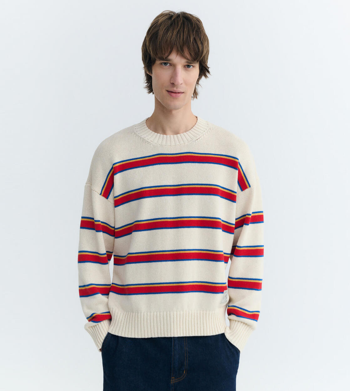 Thinking Mu Knit Beto beige ecru stripes