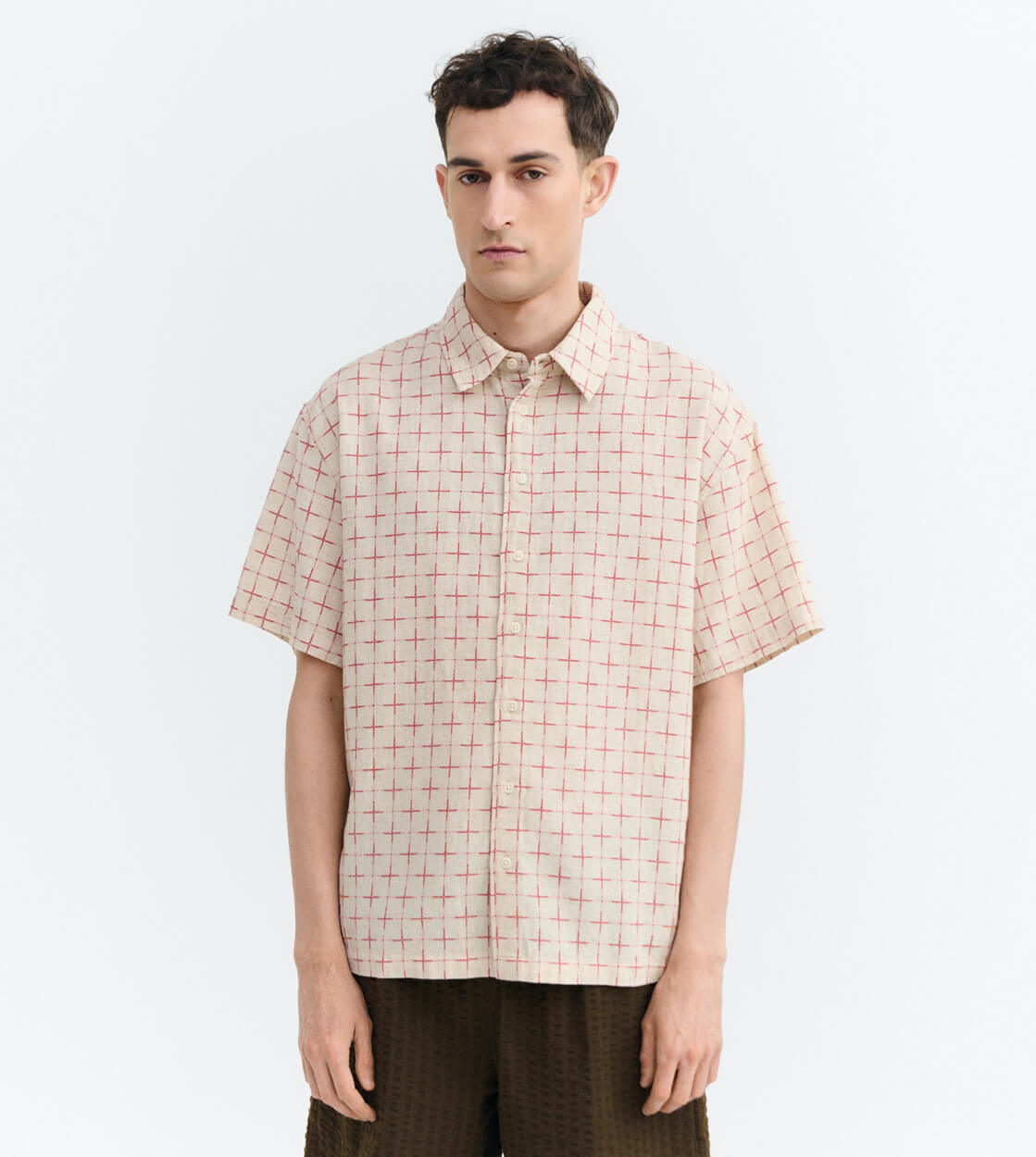 Thinking Mu Shirt SS Kurtis beige lattice