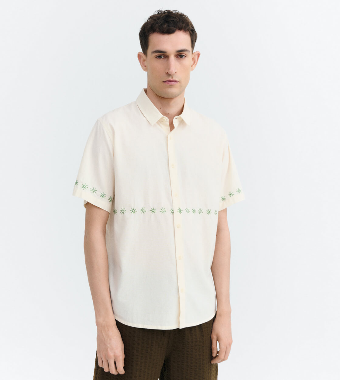 Thinking Mu Shirt SS Tom beige pannacotta embroidery