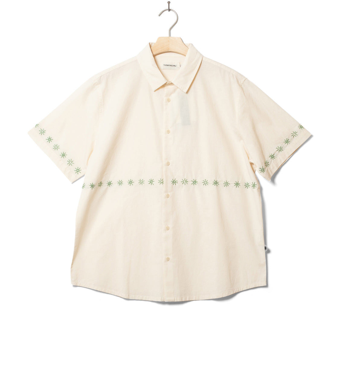 Thinking Mu Shirt SS Tom beige pannacotta embroidery