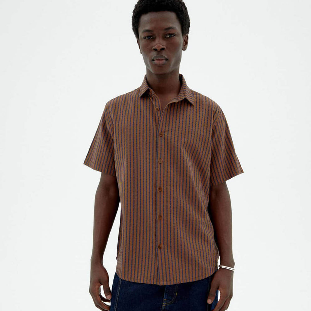 Thinking Mu Shirt SS Tom brown stripes