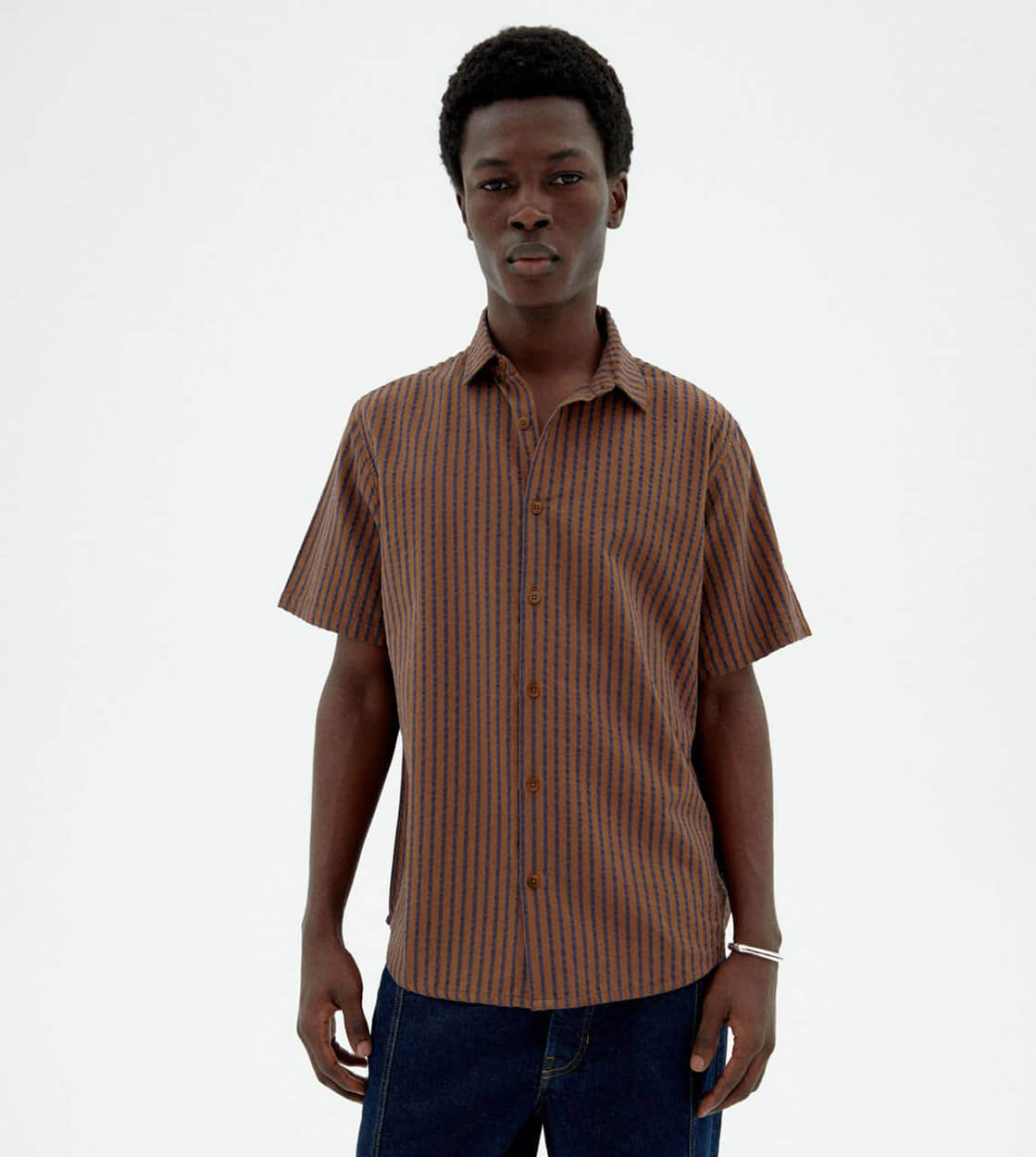 Thinking Mu Shirt SS Tom brown stripes