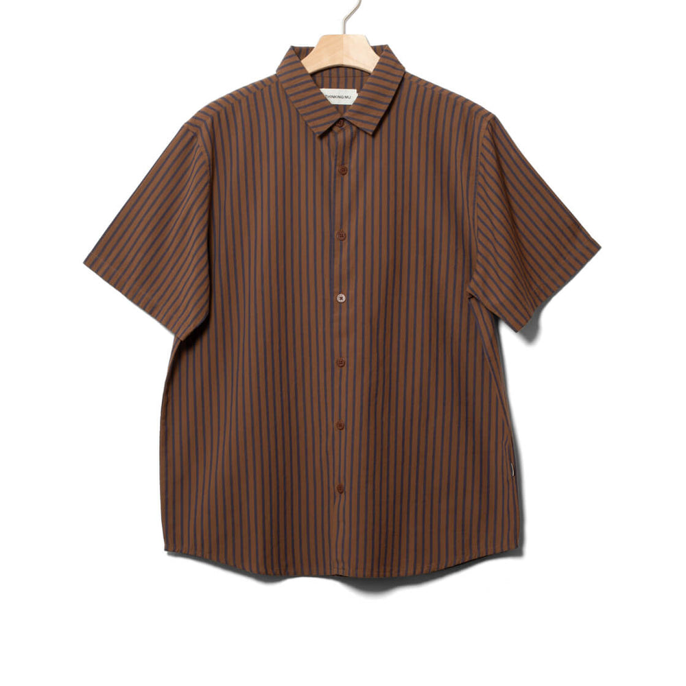 Thinking Mu Shirt SS Tom brown stripes