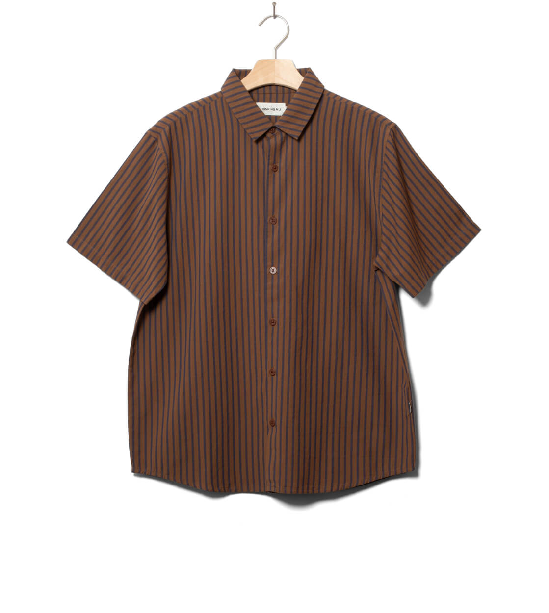 Thinking Mu Shirt SS Tom brown stripes