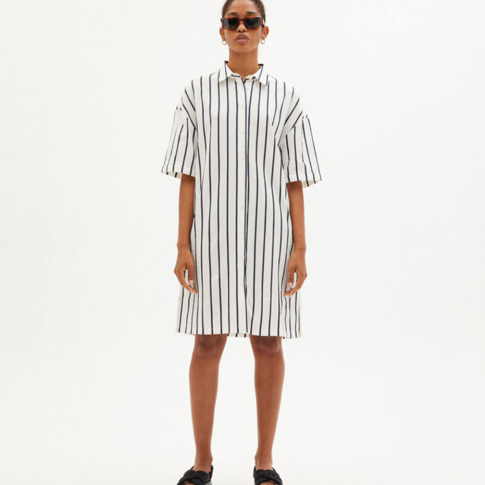 Thinking Mu W Dress Amber white stripped