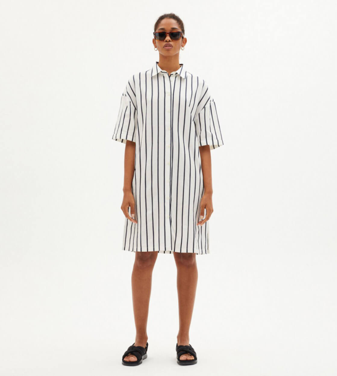 Thinking Mu W Dress Amber white stripped